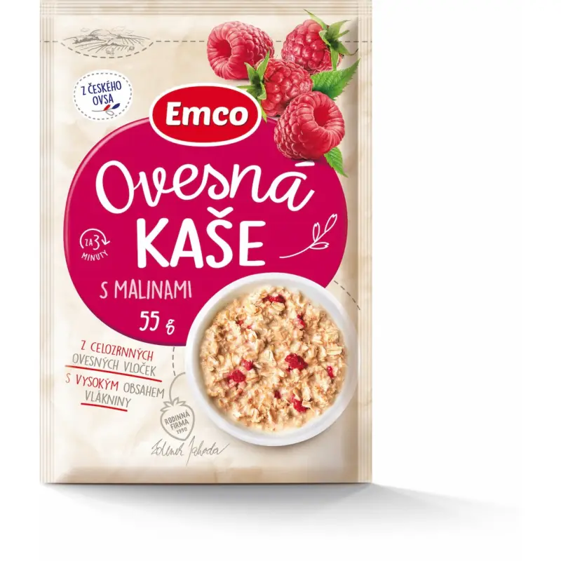 Emco Ovesná kaše s malinami 55g Jen Po Omezenou Doba